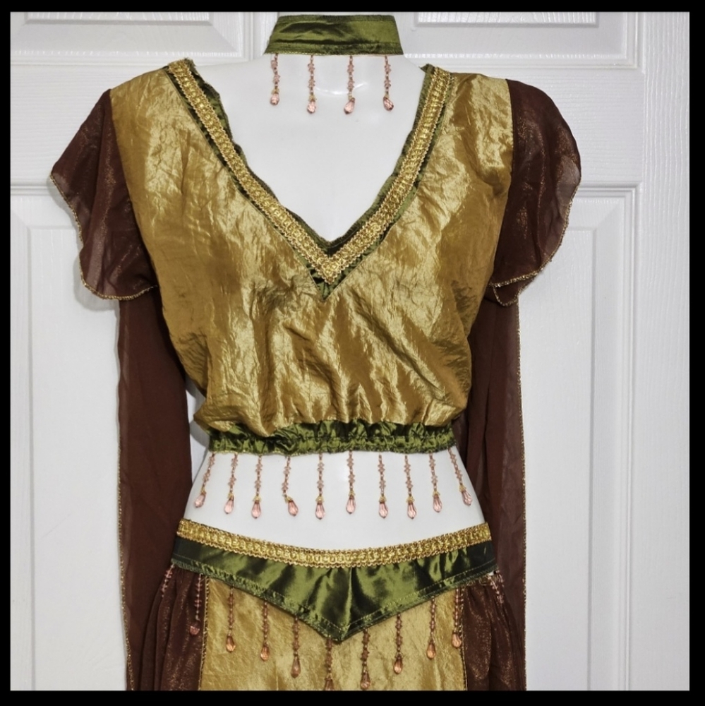 EXOTIC BELLY DANCER Womens Halloween Sz 10-14 Med/Lg Gold Brown Green Costume - Picture 2 of 8